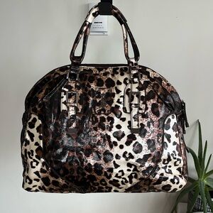 New Vintage Christian Audiguer Leather Bag Leopard Print Business Casual